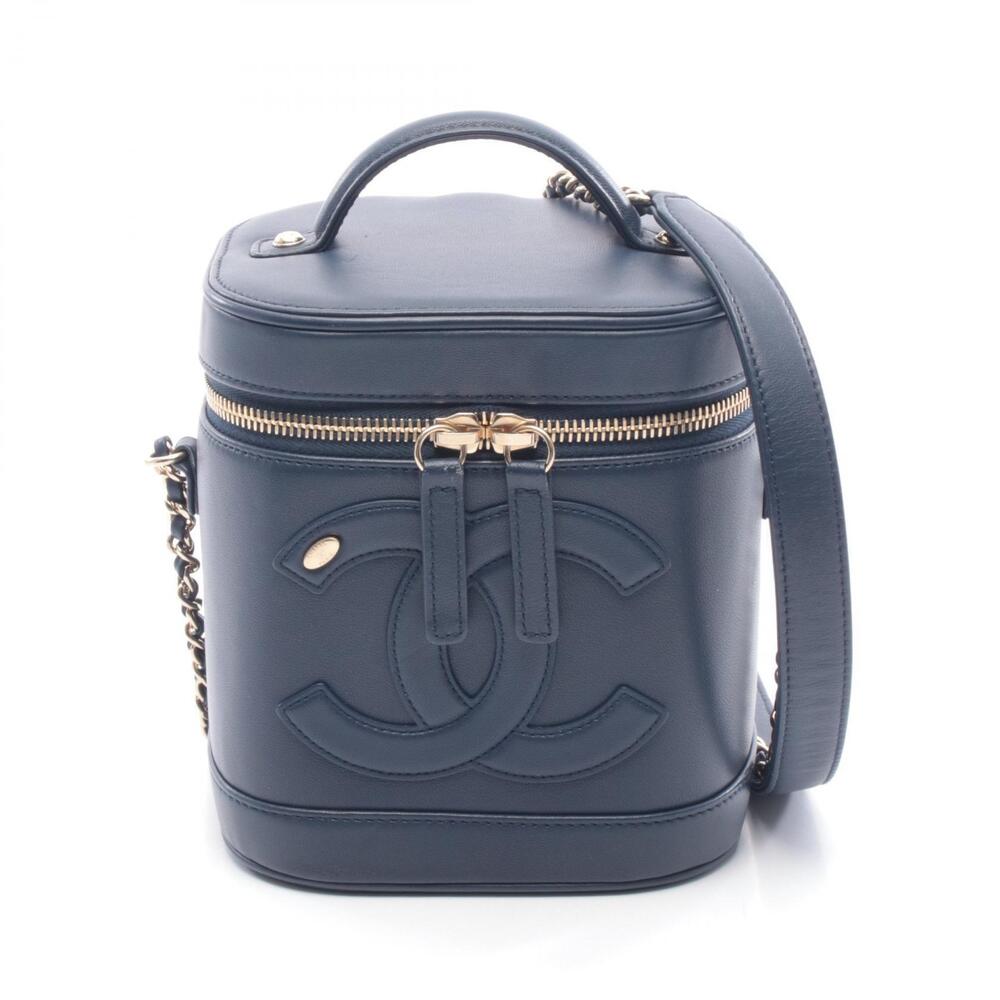Chanel Coco Mark Handbag Lambskin Sheepskin Leather Navy Blue